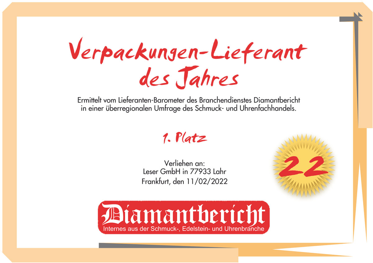 Verpackungslieferant 2022.<br>Diamantbericht - LESER überzeugt. Verpackungslieferant 2022.<br>Diamantbericht - LESER überzeugt.