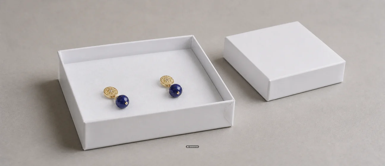 Einfache weiße Standard-Schmuckschachtel mit lose eingelegtem Schmuck