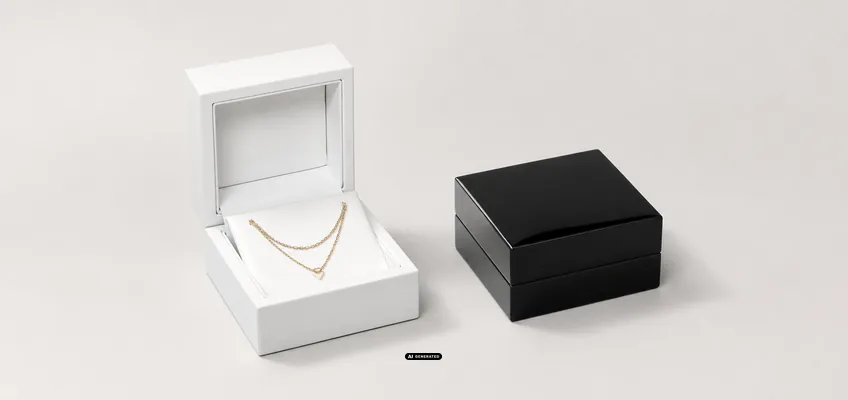 Holzetui der Serie 6410 WOOD in Weiß, dahinter dasselbe Etui in Schwarz