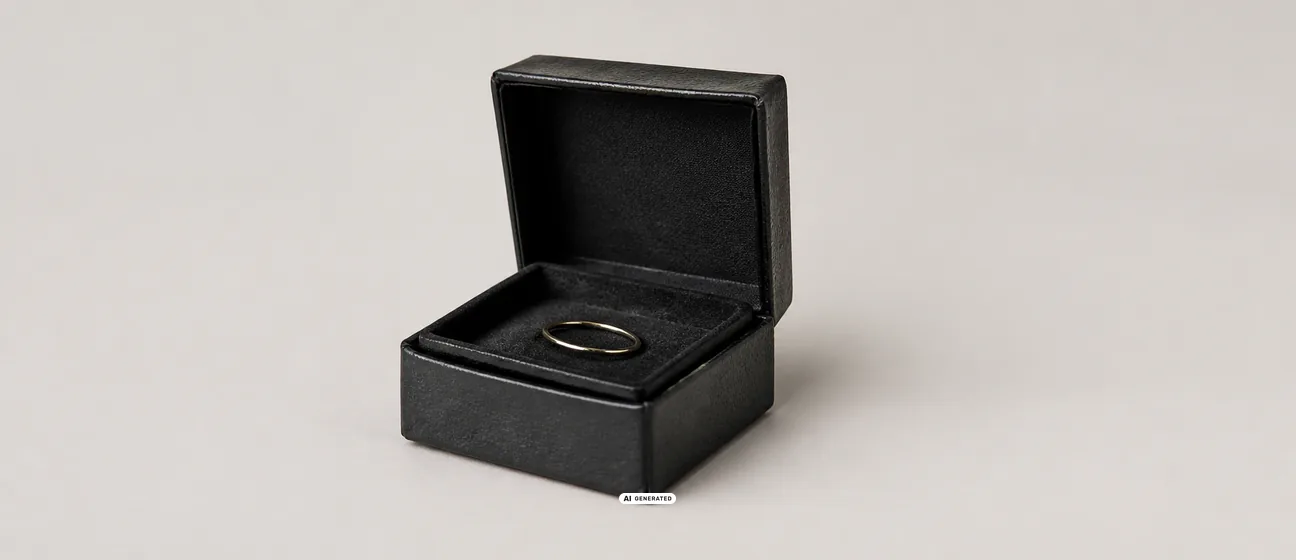 Einfaches Standardetui, der Ring sitzt schief im Inlay
