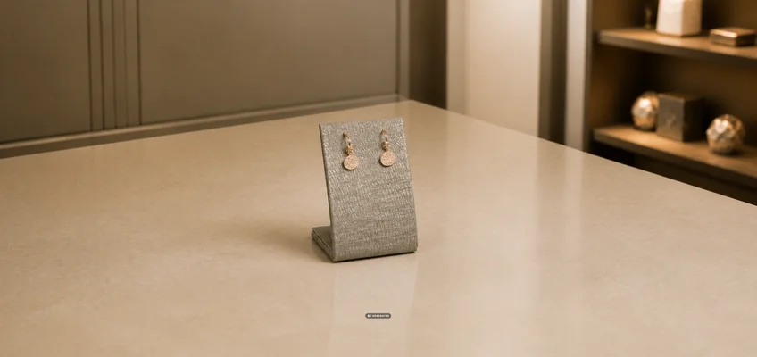 Schmuckständer der Serie 8004 Brilliant in Grau mit drapiertem Schmuck