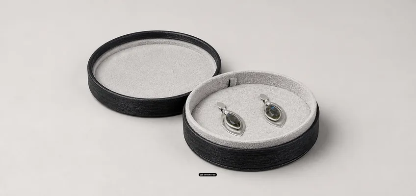 Rundes Etui der Serie 5920 ROUND, geöffnet mit Ohrringen im Inlay