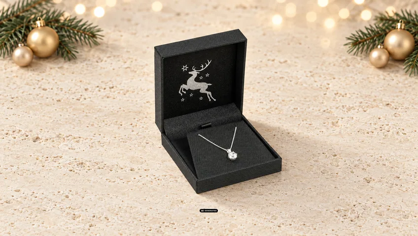 LESER Schmucketui 5520 STRAIGHT in Schwarz mit Weihnachtsmotiv DEER in Silber innen im Deckel